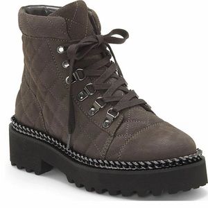 Vince Camuto Quilted Lace-Up Heeled Boots - Dark Brown and Black